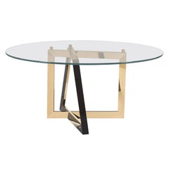 Modern Olisippo 6-Seat Dining Table Tempered Glass Polished Brass by Greenapple