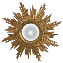 French Gilded Wood Convex Sunburst Mirror