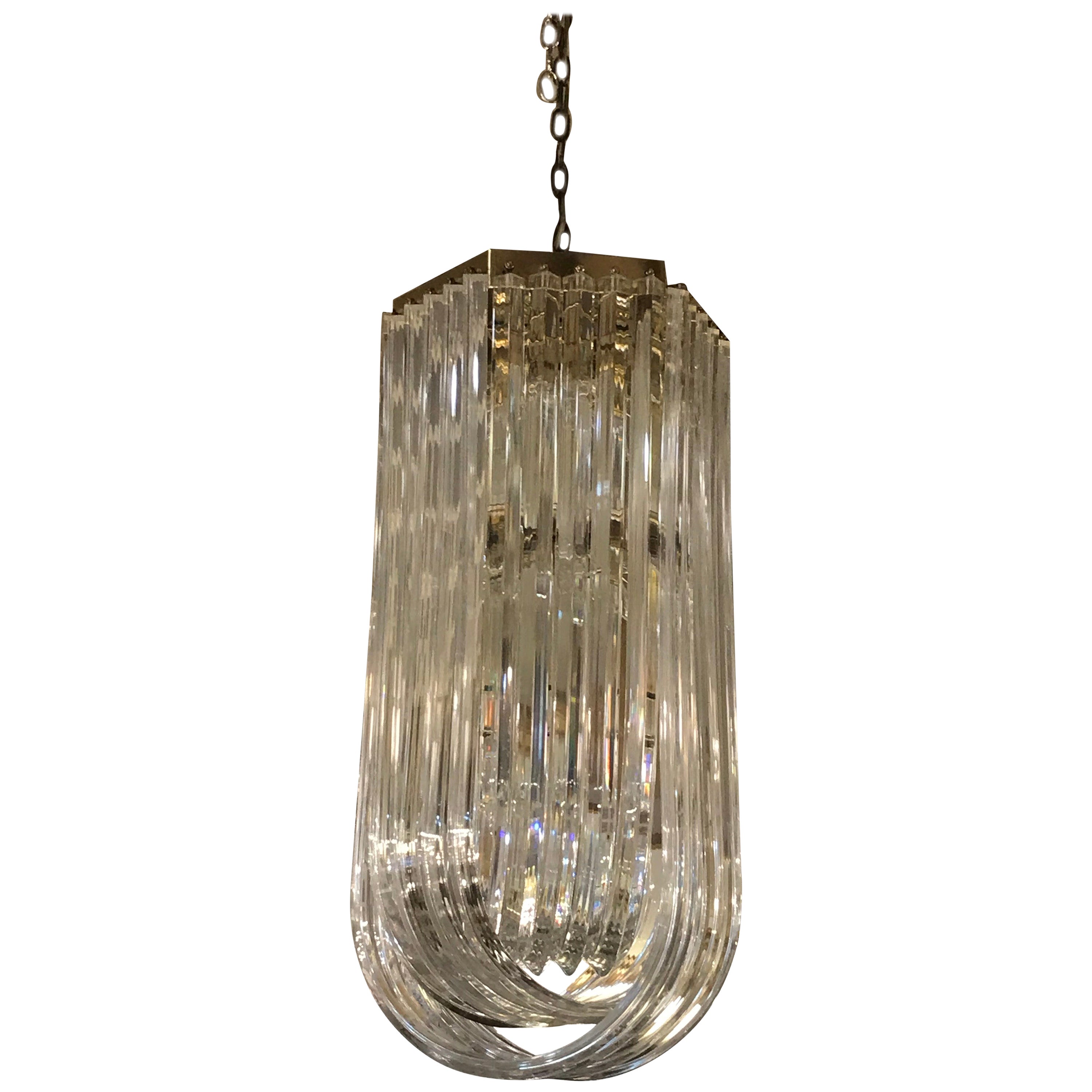 Lucite and Brass Chandelier For Sale at 1stDibs