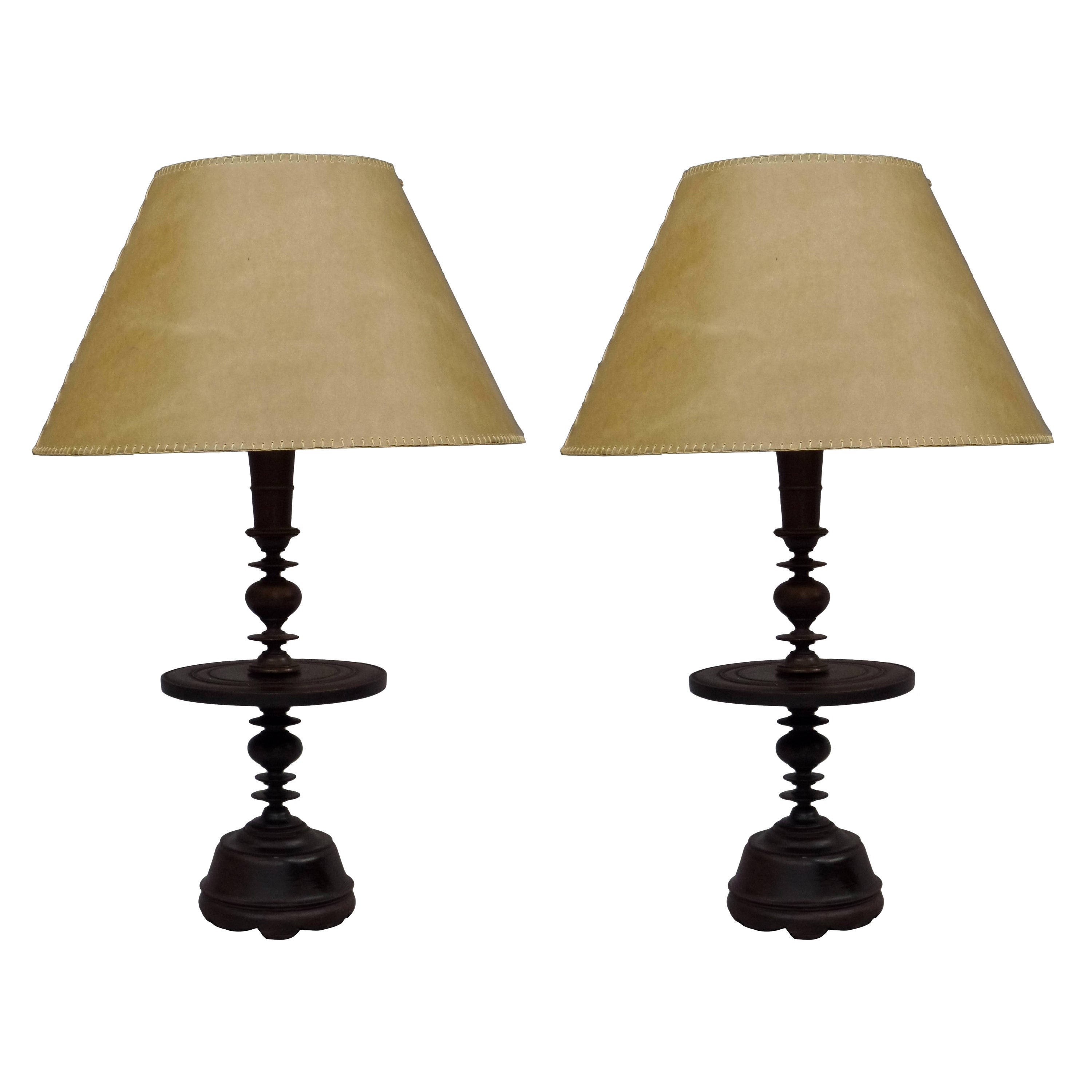 Pair of French Colonial Mid-Century Carved Wood Table Lamp Bases, 1930 For Sale