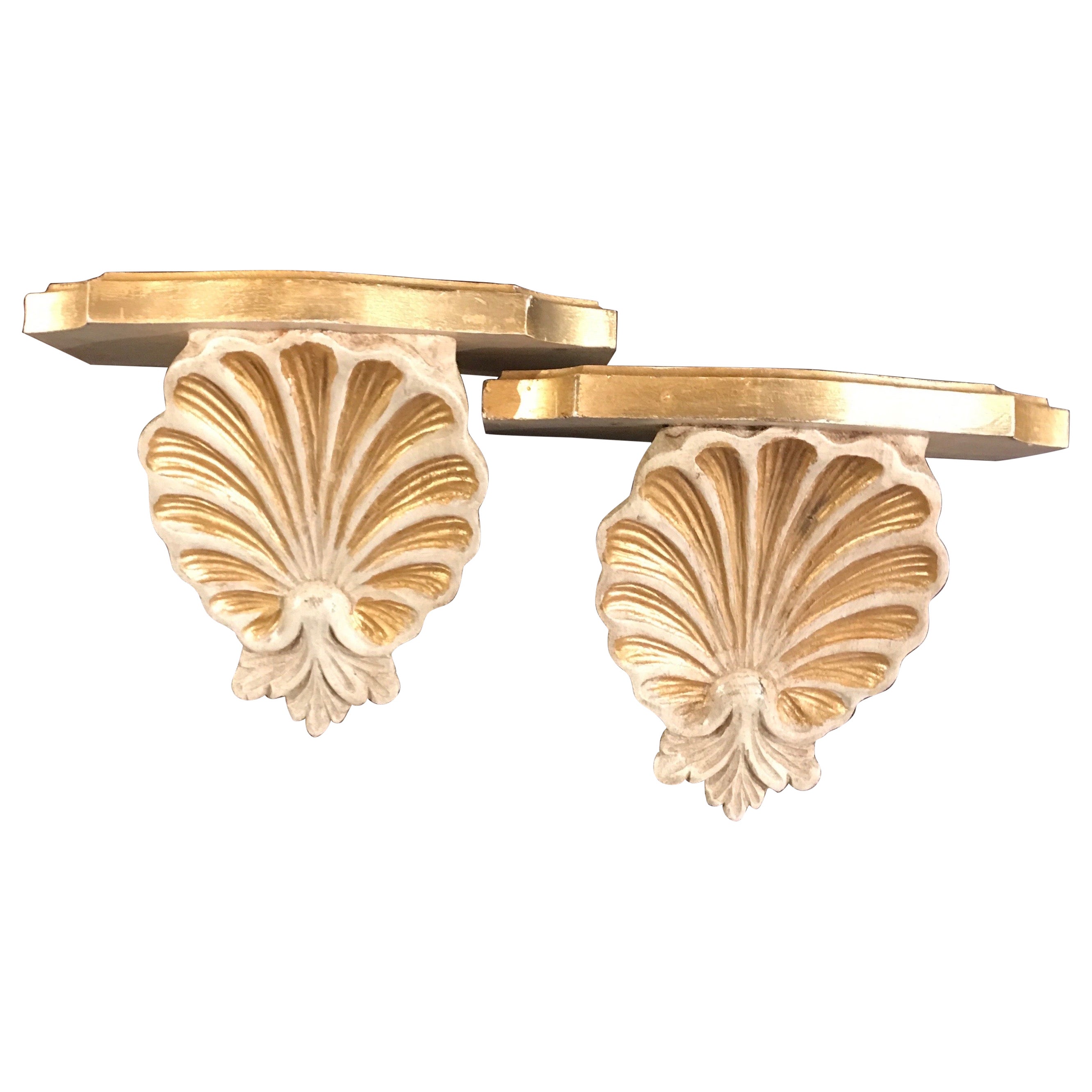 Pair of Large Wood Carved Wall Brackets at 1stDibs