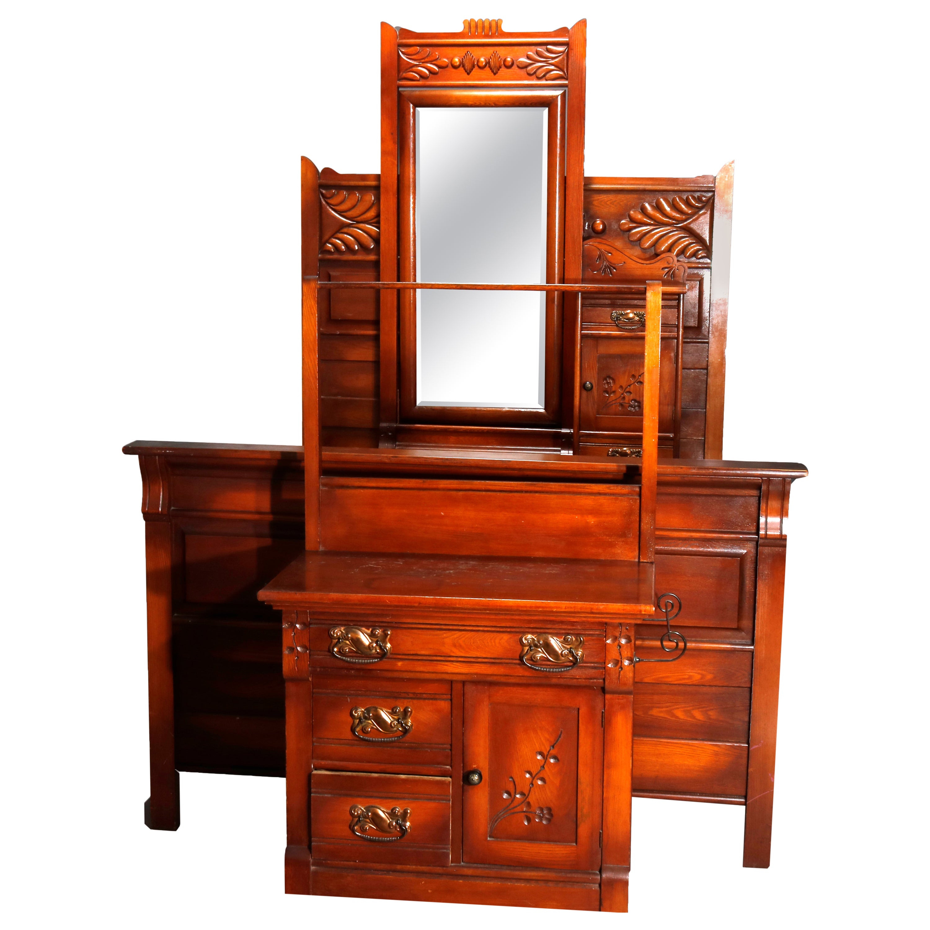 Antique Tiger Oak 3Piece Bedroom Suite Armoire Vanity Dresser Scotland