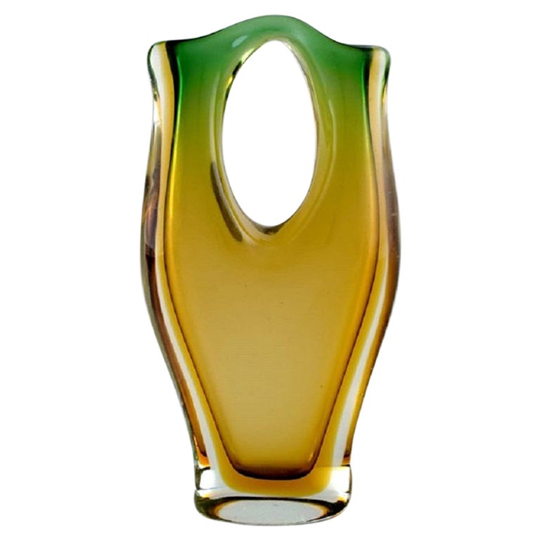 Swedish Glass Artist, Vase in Green Mouth Blown Art Glass, 1960s1970s For Sale at 1stDibs