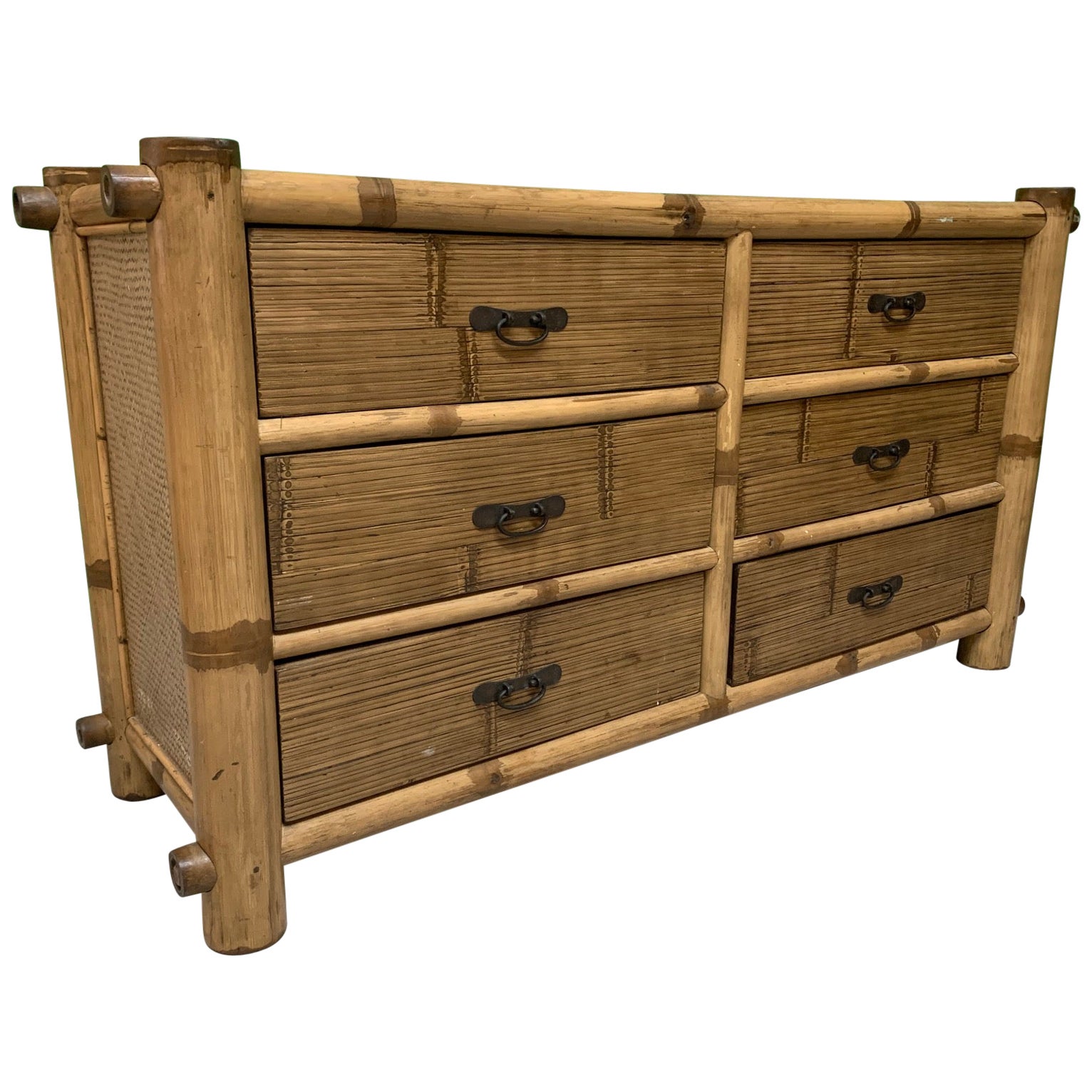 Ficks Reed Style Bohemian Dresser with Bamboo Rattan Trim and Wicker