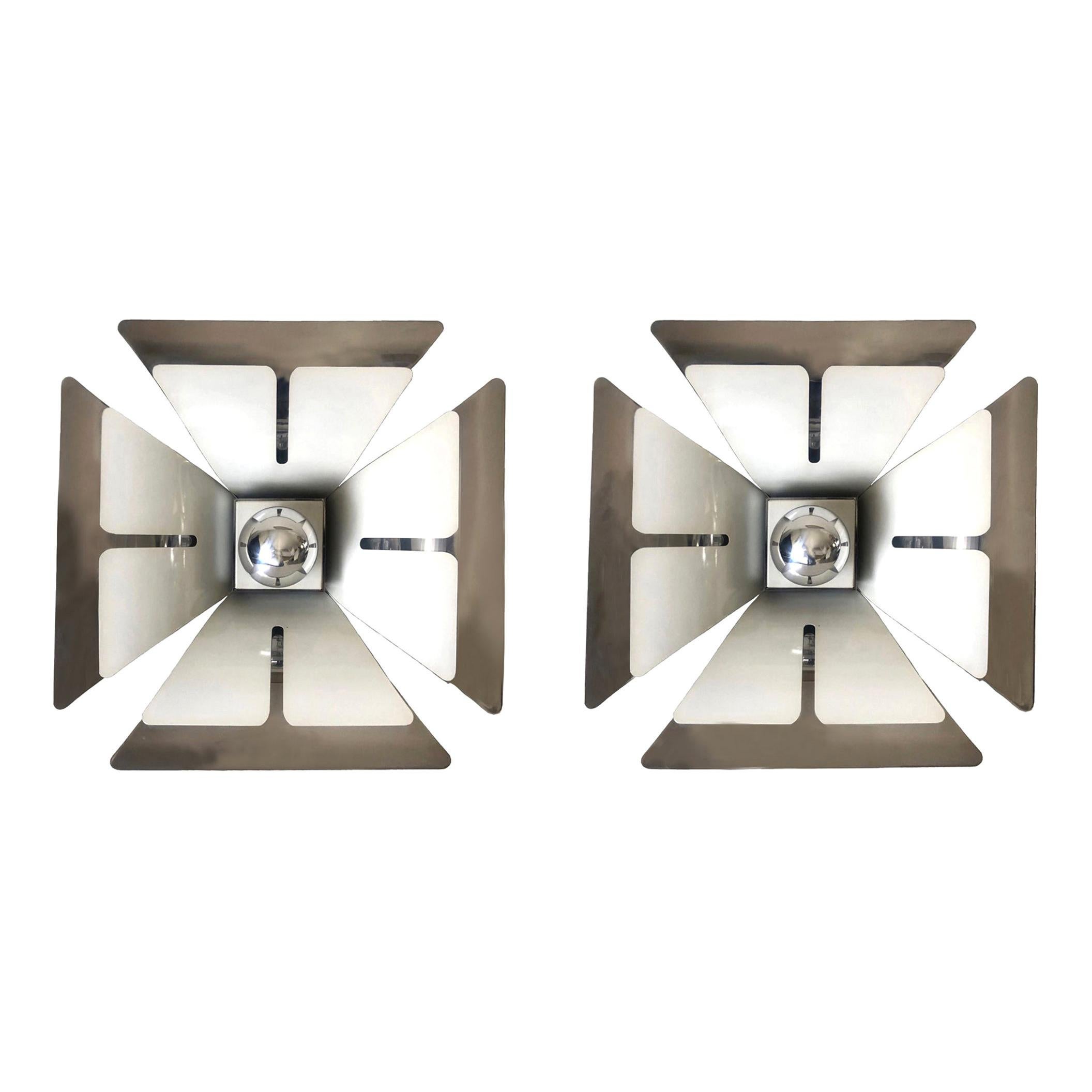 Pair of Mid-Century Italian Metal Flush Mounts by Reggiani, 1970s