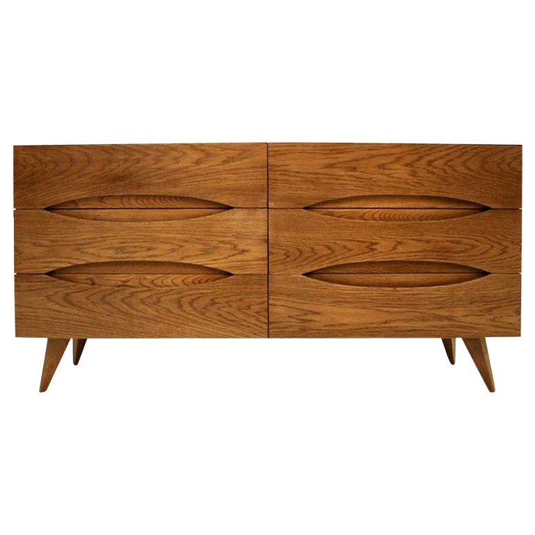 L.a. Studio Mid-Century Modern Style Walnut Wood Italian Six Drawers Sideboard For Sale