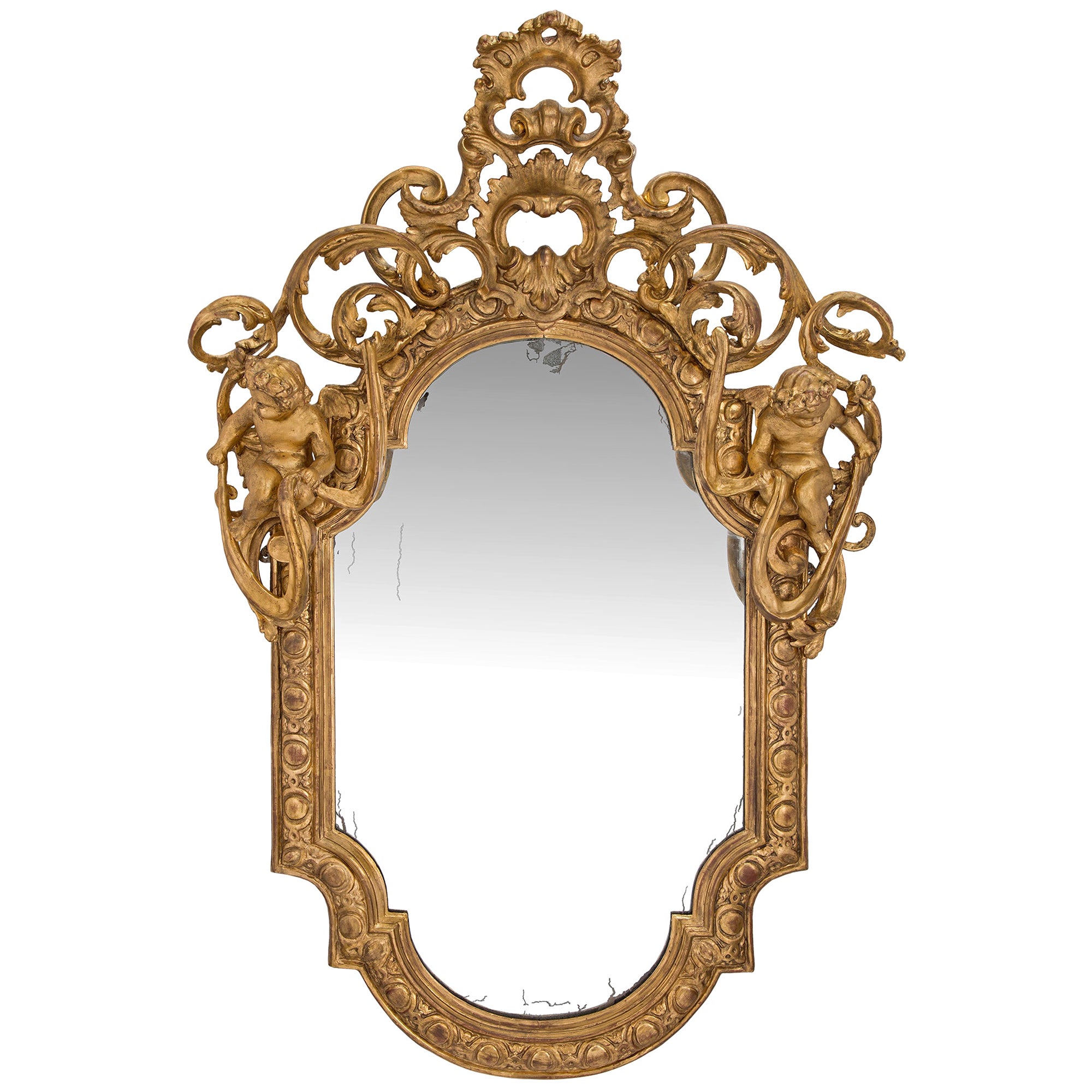 Italian 18th Century Roman Rectangular Giltwood Mirror For Sale at 1stDibs