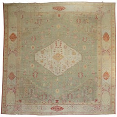 Zabihi Collection Green Oversize Antique Turkish Oushak Carpet