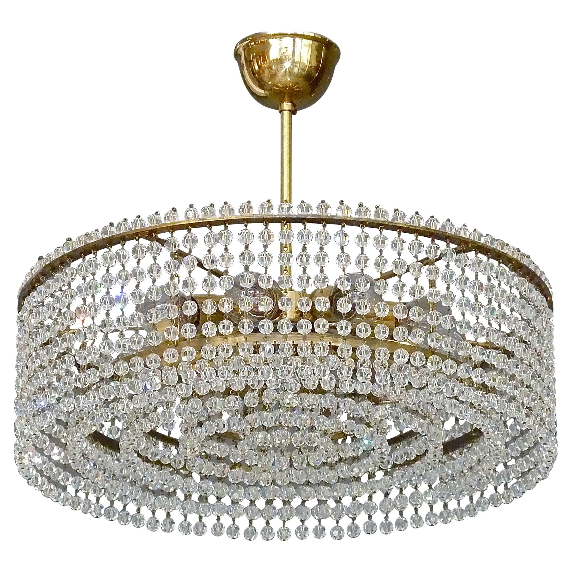 Large Austrian Lobmeyr Langzernsdorf Chandelier 1950 Faceted Crystal Glass Brass For Sale