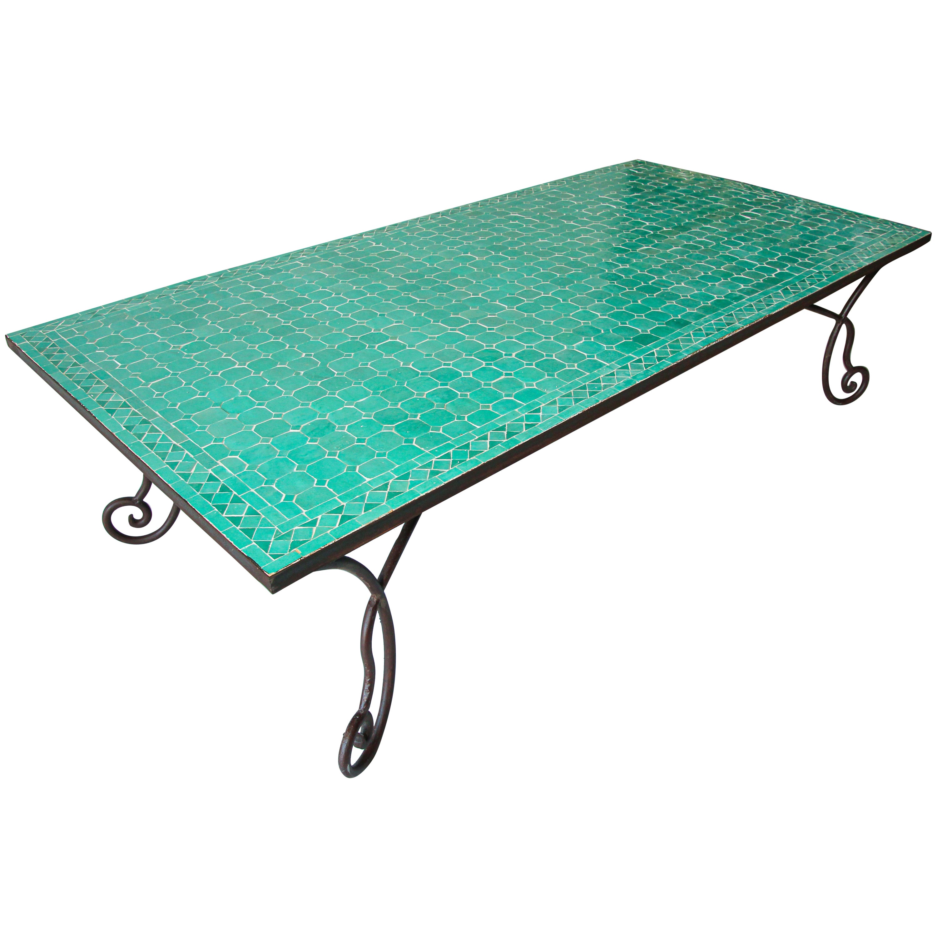 Moroccan Vintage Mosaic Green Tile Dining Table at 1stDibs