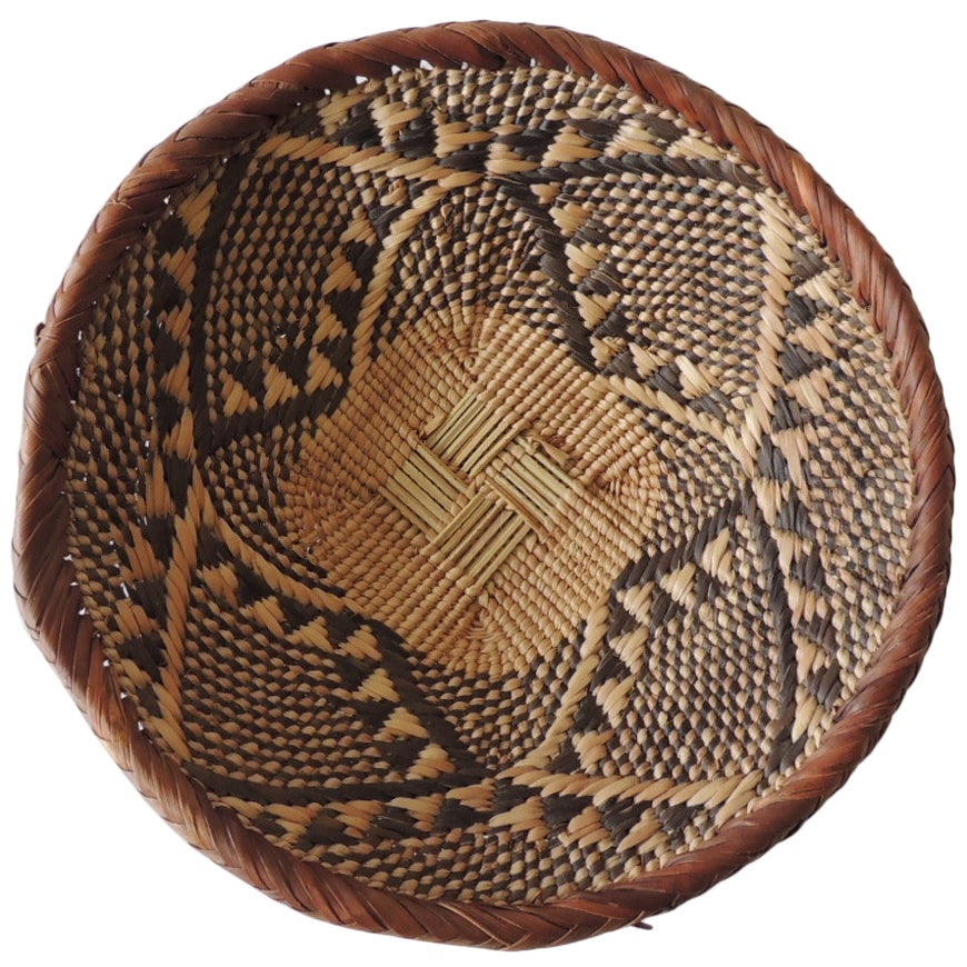 Vintage Colorful African Round Basket with Lid For Sale at 1stDibs