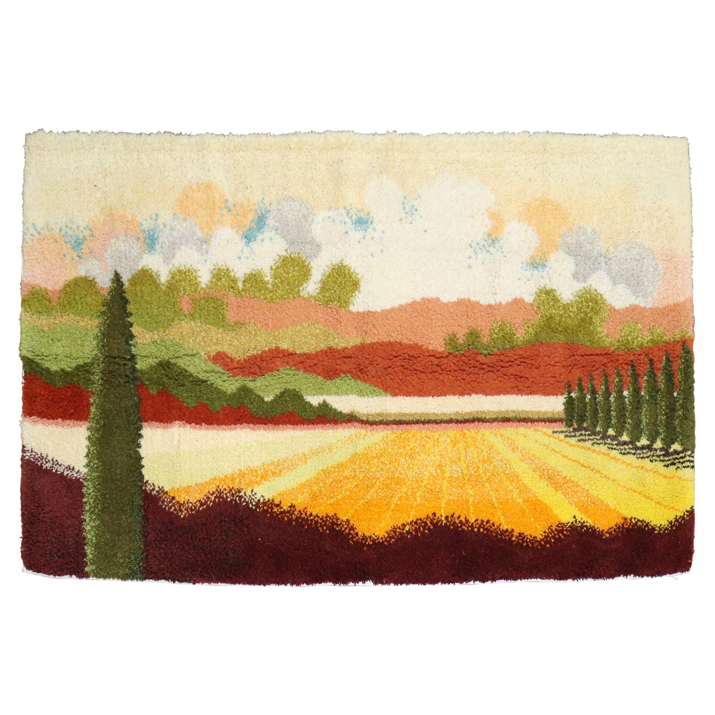 Swedish Rya Landscape Scenery Rug For Sale