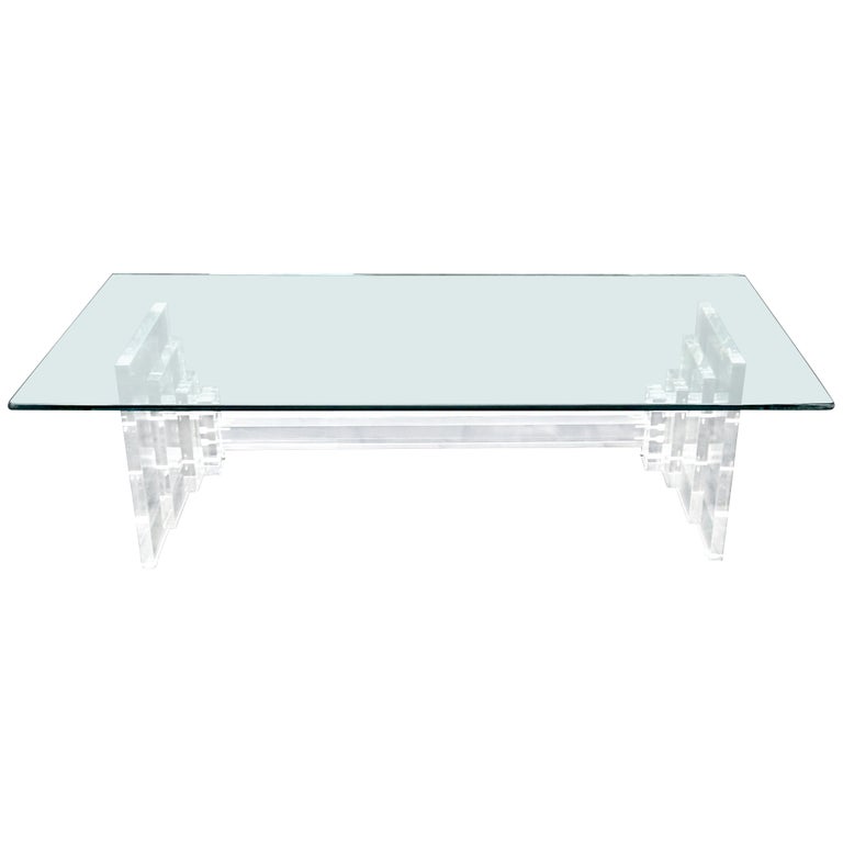 Stacked Lucite Base Rectangular Glass Top Coffee Table For Sale at 1stDibs  | table base for rectangular glass top, rectangle glass top coffee table