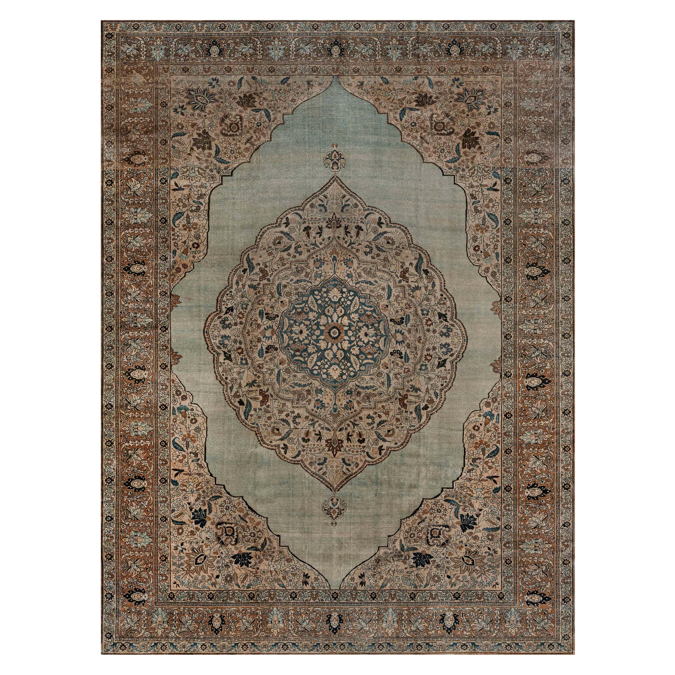 Antique Persian Tabriz Botanic Handmade Wool Carpet For Sale