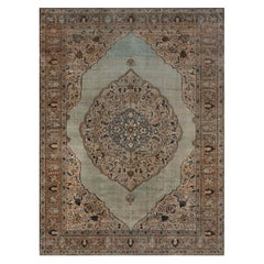 Antique Persian Tabriz Botanic Handmade Wool Carpet