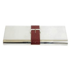 Italian Silver Plate and Burgundy Crocodile Buckle Hinged Box Vintage