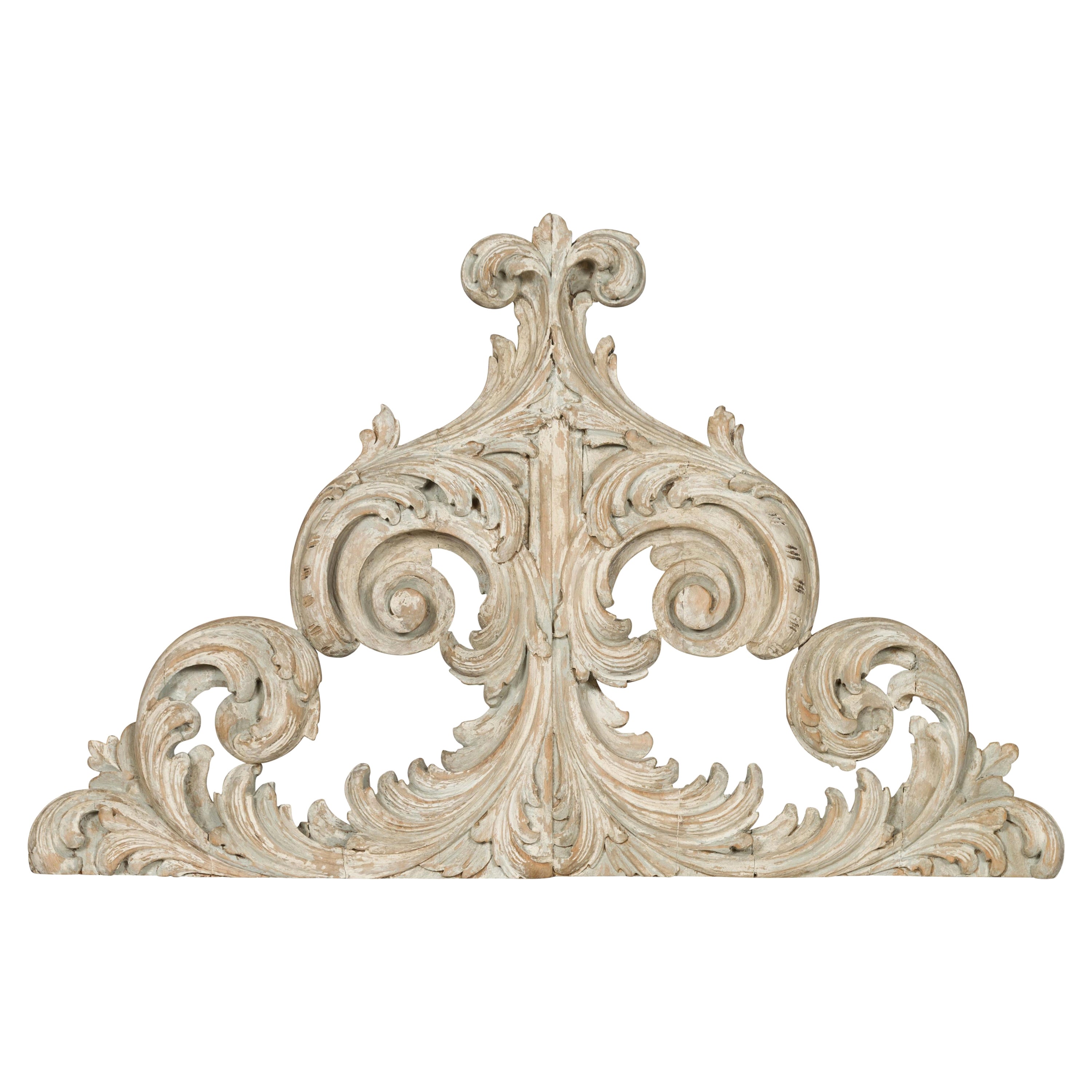 Italian Rococo Style 19th Century Painted Fragment with Carved Acanthus Leaves For Sale