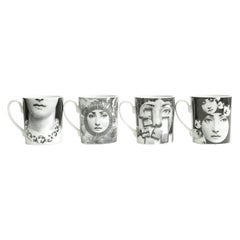 Piero Fornasetti for Rosenthal Lina Porcelain Coffee or Tea Mugs Retro Set /4