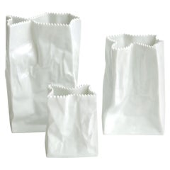 Juego de 3 bolsas de papel "Do Not Litter" de cerámica escultórica Wirkkala Vintage de Rosenthal