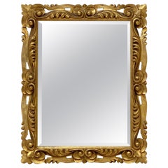 Specchio rettangolare smussato italiano con cornice dorata rococò intagliata (H. 29 x L. 23)