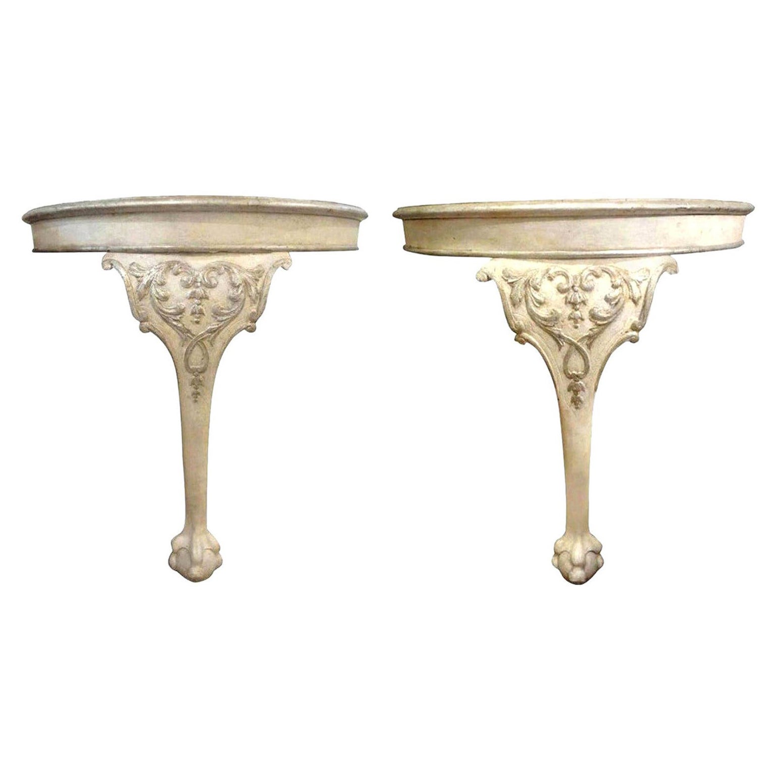 Pair of Venetian Console Tables-Painted and Silver Gilt