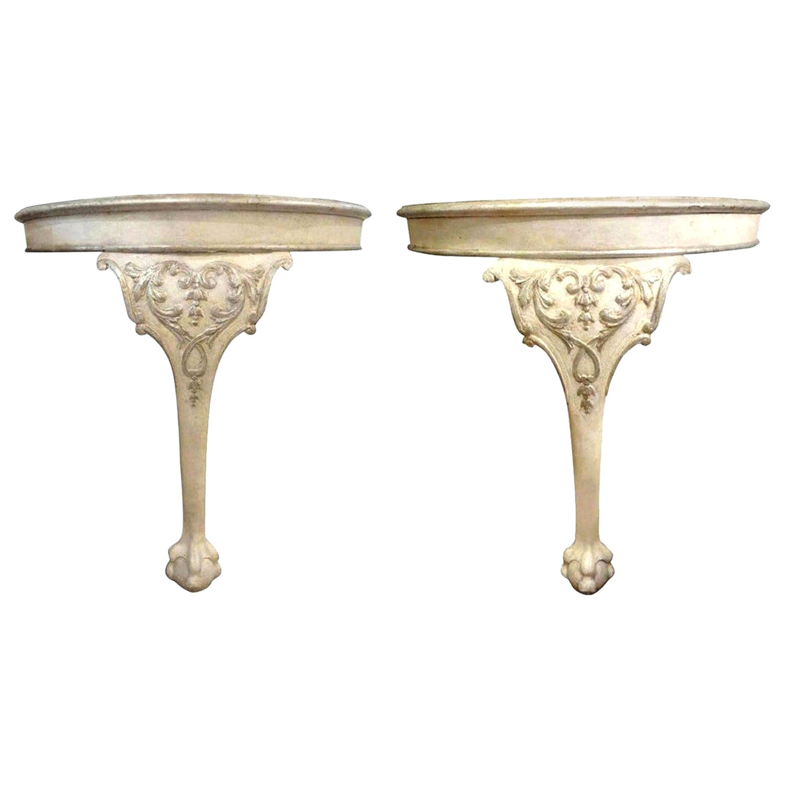 Pair of Italian Console Tables Painted and Silver Gilt For Sale