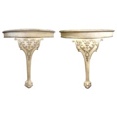Antique Pair of Italian Console Tables Painted and Silver Gilt
