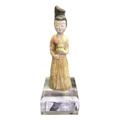 Chinese Pottery Ceramic Glazed Mud Figure of Court Lady Tang Dynasty with Stand