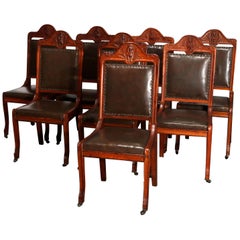 Antique Set of 8 Figural R.J. Horner Carved Oak Dining Chairs, C 1900