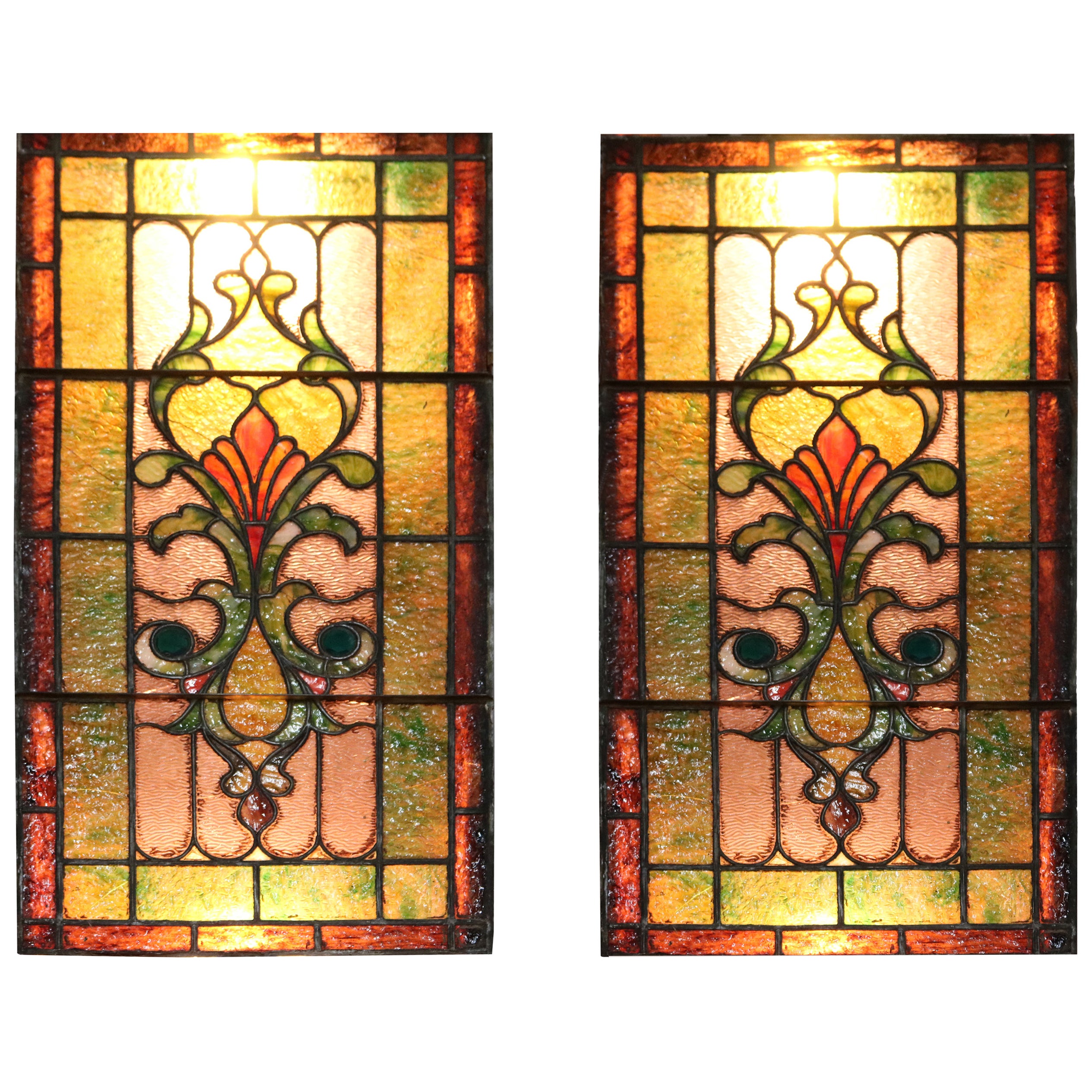 Prairie School Arts and Crafts Stained Glass Window Manner of Frank