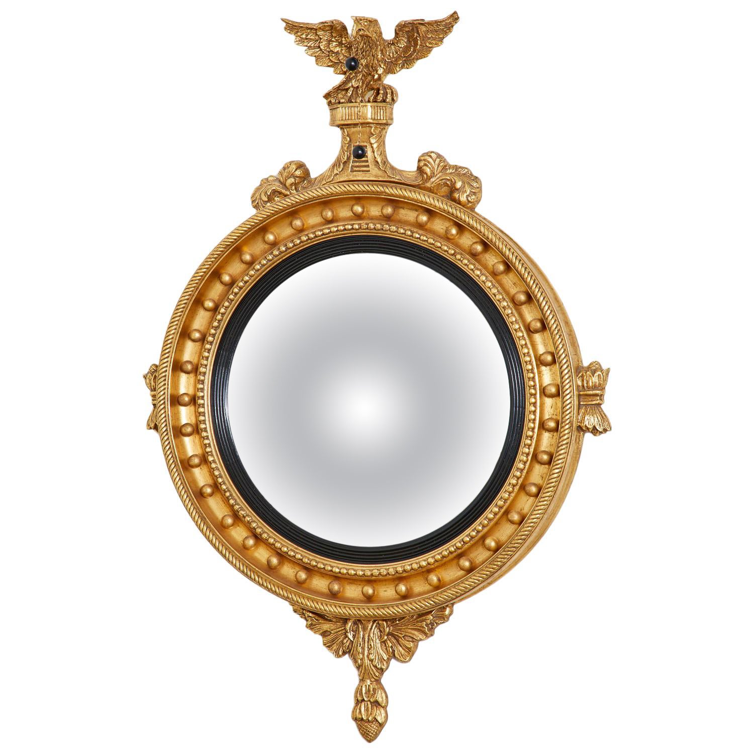 Miroir Girandole convexe en bois doré de style Régence anglaise
