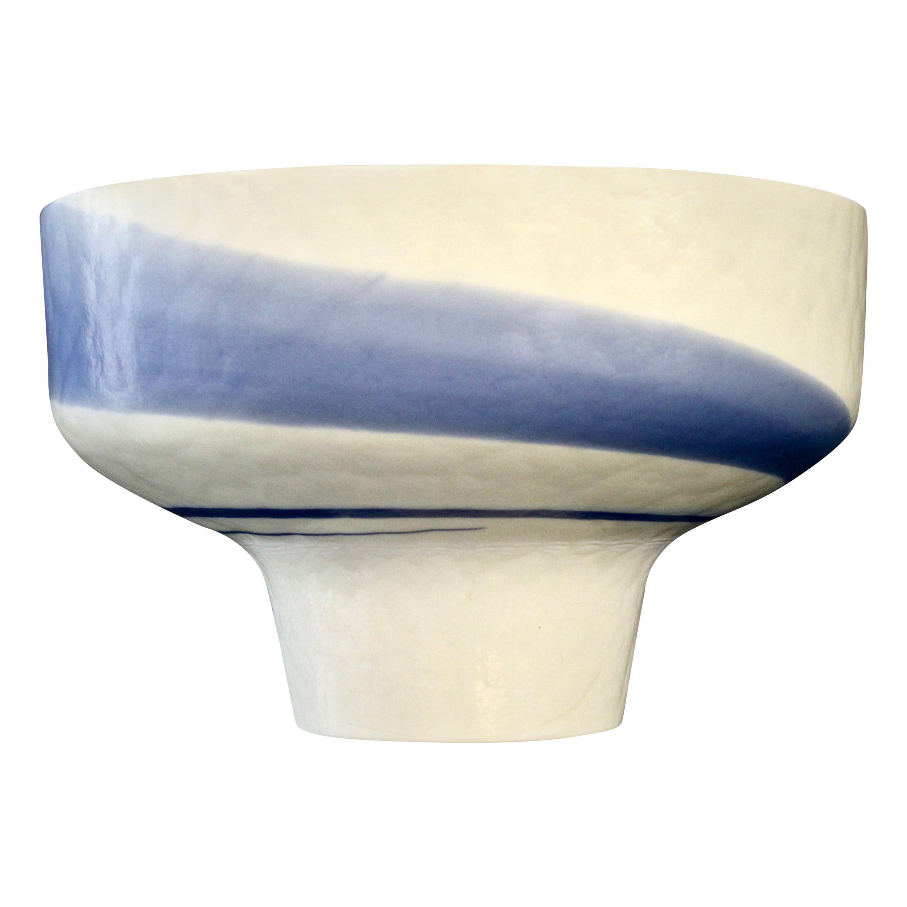 1950s Venini Vintage Italian Blue & Cream White Pate De Verre Murano Glass Bowl For Sale