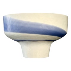 1950s Venini Vintage Italian Blue & Cream White Pate De Verre Murano Glass Bowl