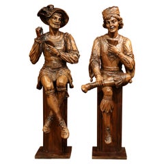 Pair of Mid-18th Century Italian Carved Walnut Sculptures "The Cards Players"