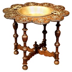 Antique Mid-19th Century Spanish Carved Walnut "Brasero" Table with Repousse Brass Bowl