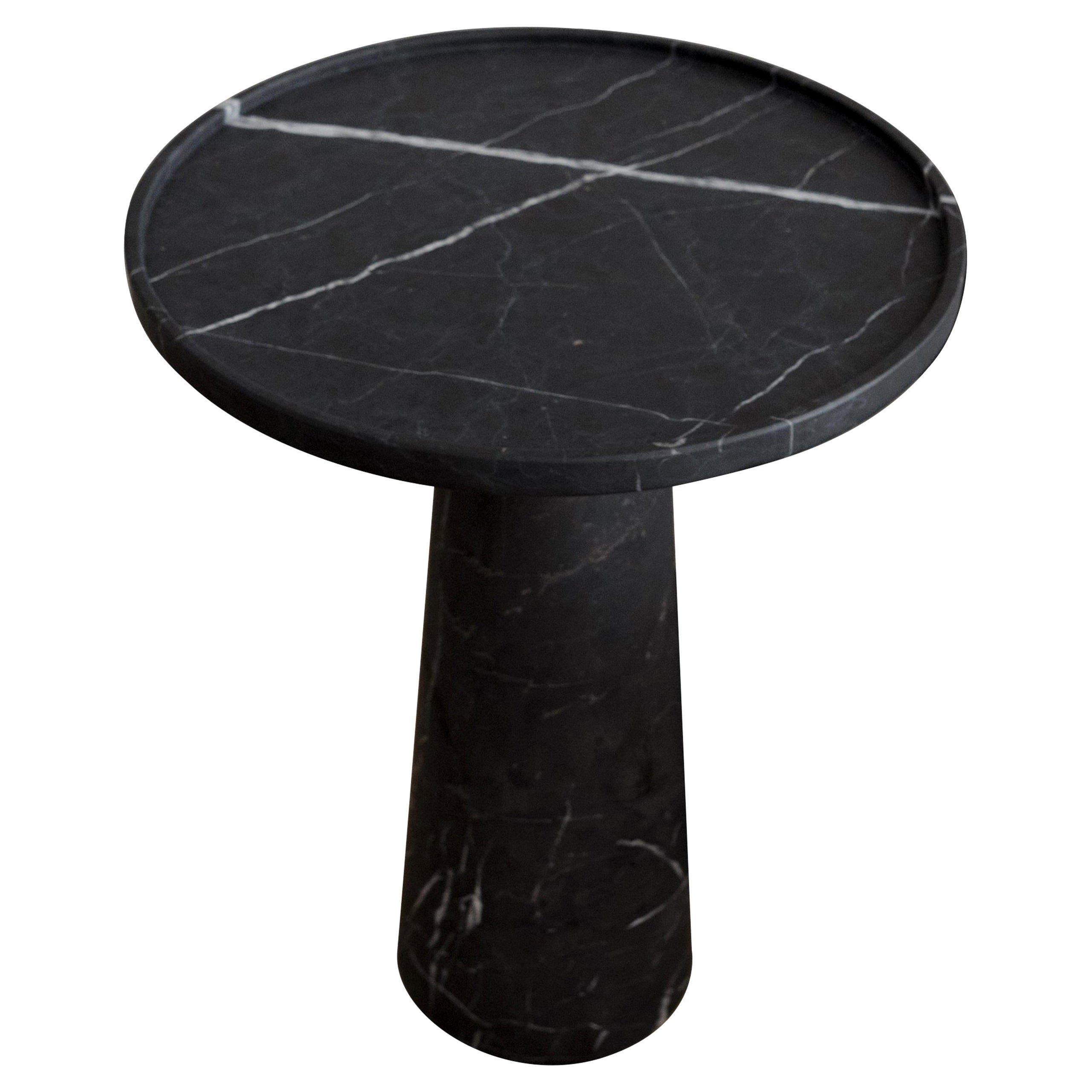 Pedestal Black Marble Tall Side Table