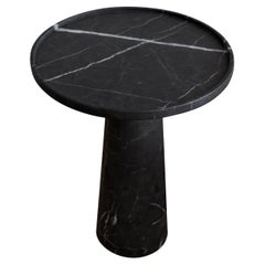 Pedestal Black Marble Tall Side Table