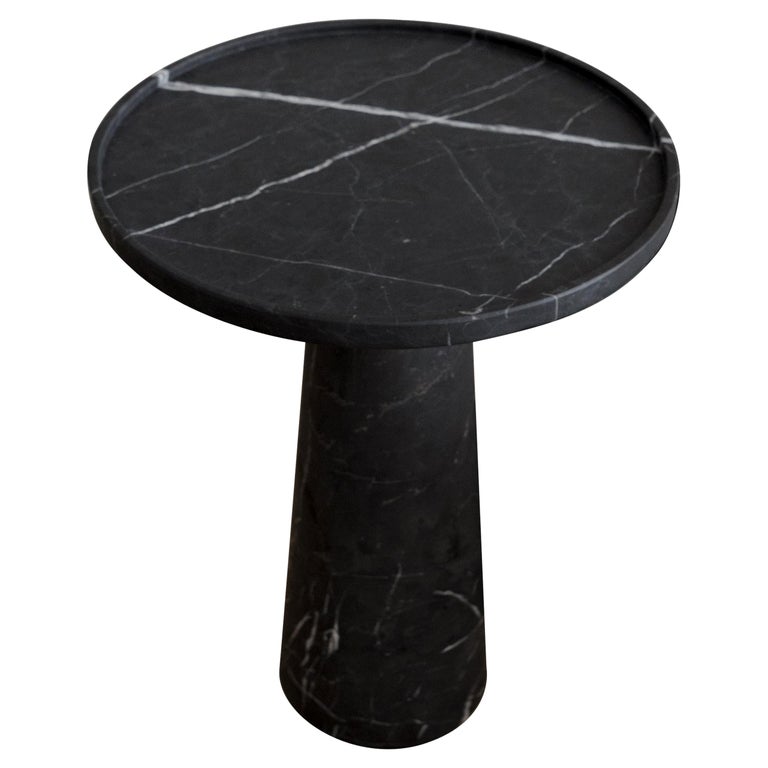Pedestal Black Marble Tall Side Table For Sale