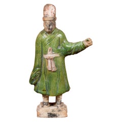 Chinese Ming Dynasty Terracotta Court Official Statuette, Original Polychromy