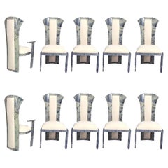 Private Regency Ten High Back Dining Chairs Grey Goatskin 1960s Aldo Tura