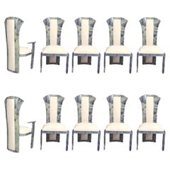 1960s Aldo Tura Private Regency Ten High Back Dining Chairs Gray in Goatskin