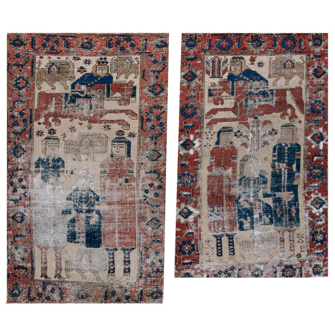 Pareja de alfombras pictóricas Baluch Ferdous de finales del siglo XIX ( 3'7" x 6'1")