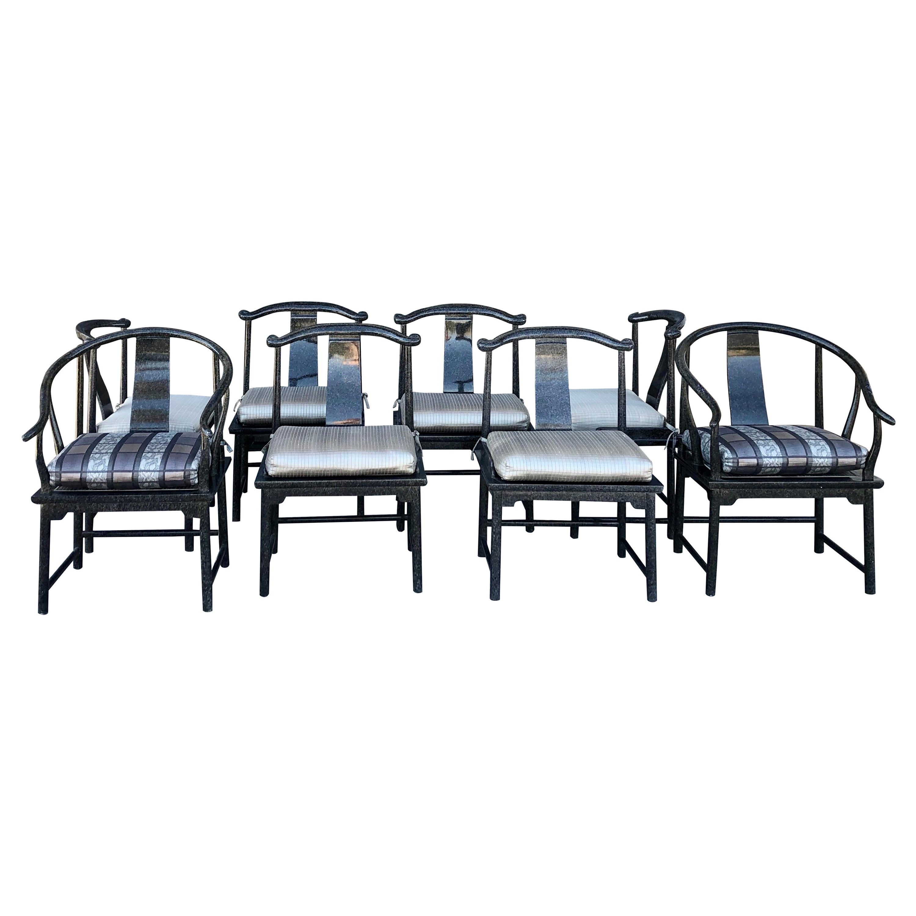 Modern Chinoiserie Set of 8 Marge Carson Custom Dining Chairs in Tortoise Finish For Sale