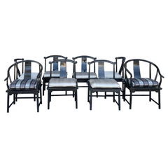 Modern Chinoiserie Set of 8 Marge Carson Custom Dining Chairs in Tortoise Finish
