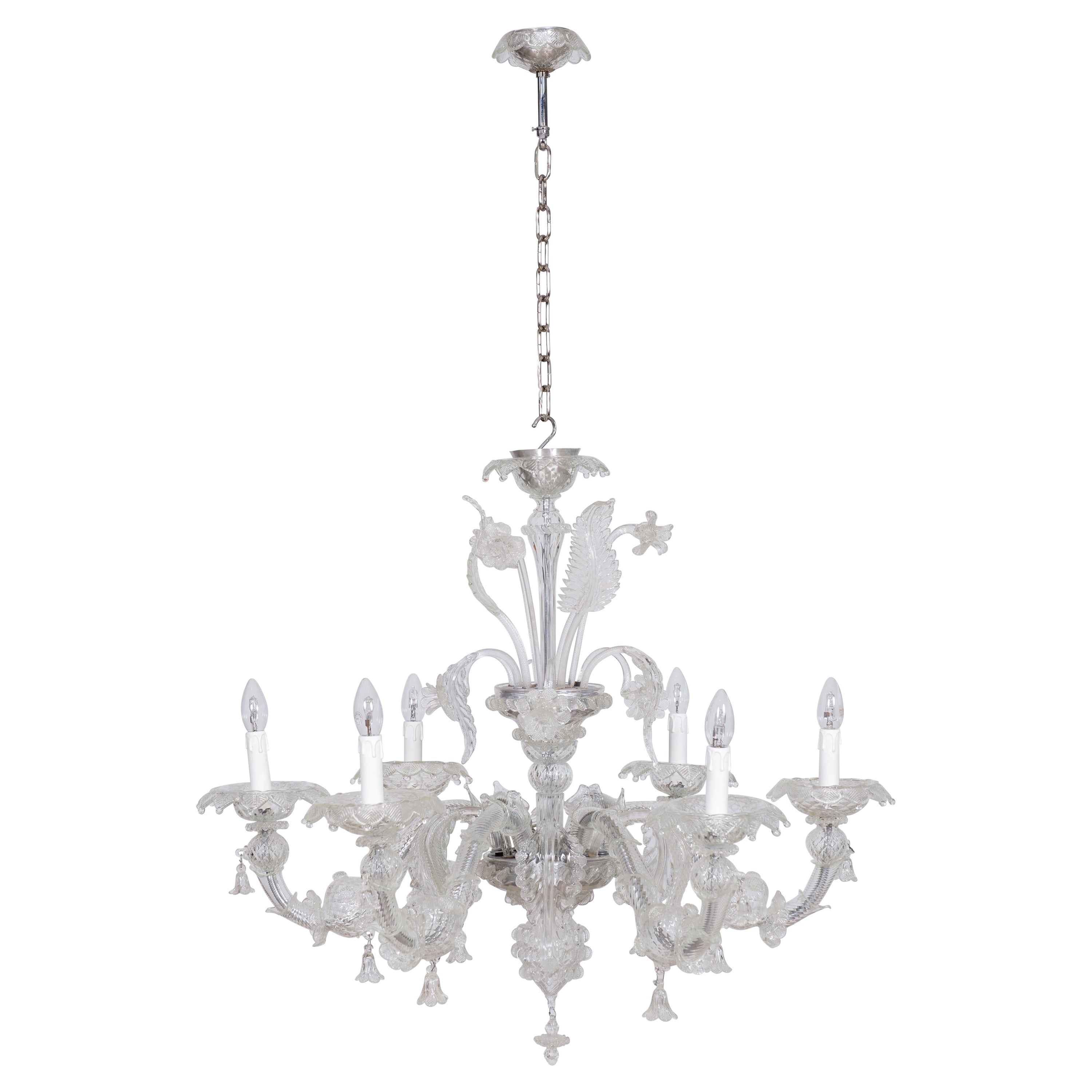 Venetian Rezzonico Chandelier in Transparent Murano Glass with 6 Lights, Italy