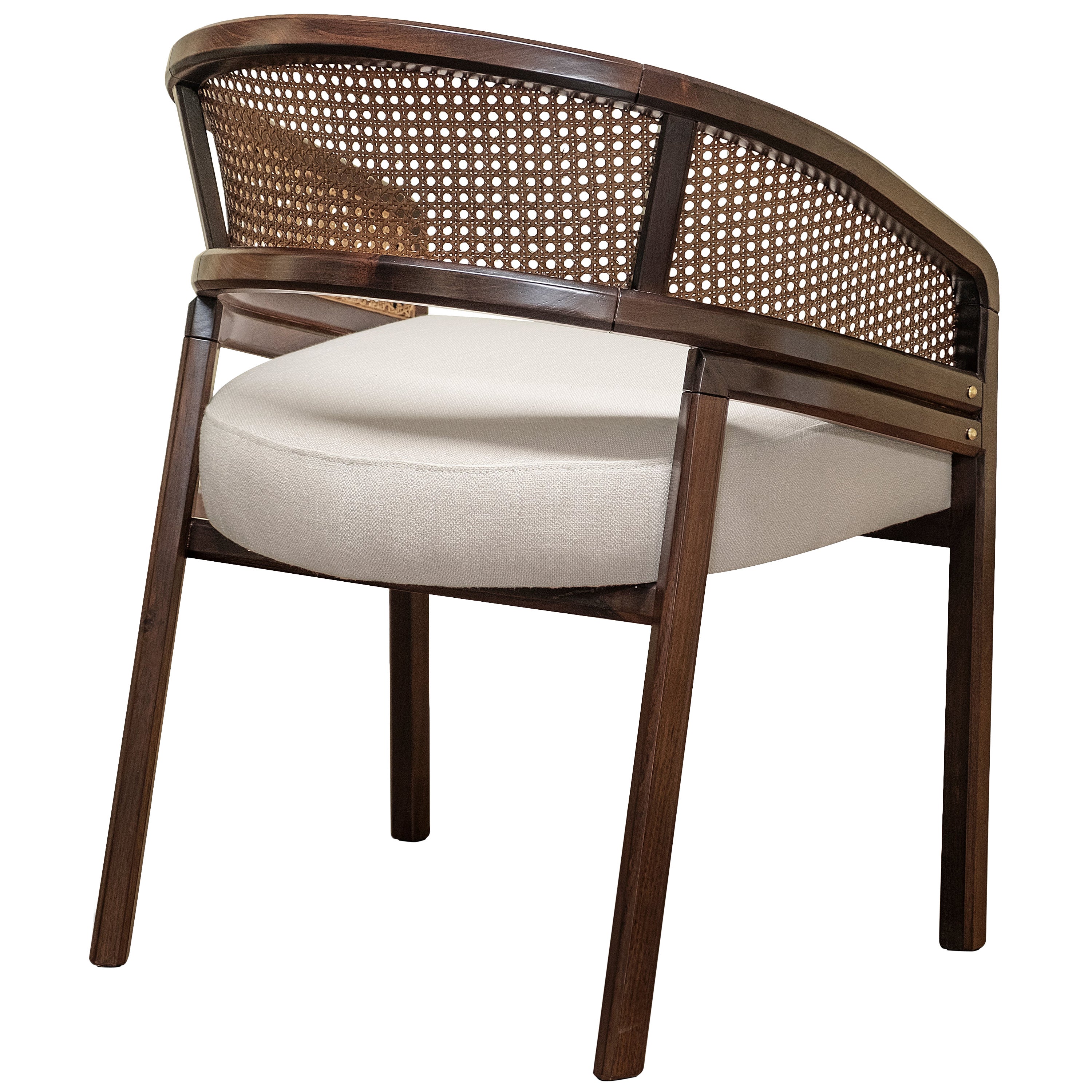 20th Century Linen Rattan George Dining Chair Walnut Wood For Sale at