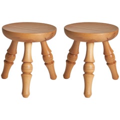 Swedish Designer, Stools, Solid Pine, Sweden, 1970s