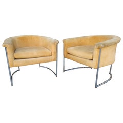 Pair of Mid-Century Modern Barrel Back Lounge Chairs