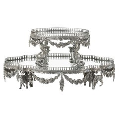 Silvered Bronze Centerpiece Platteau with Elephants and Dolphins