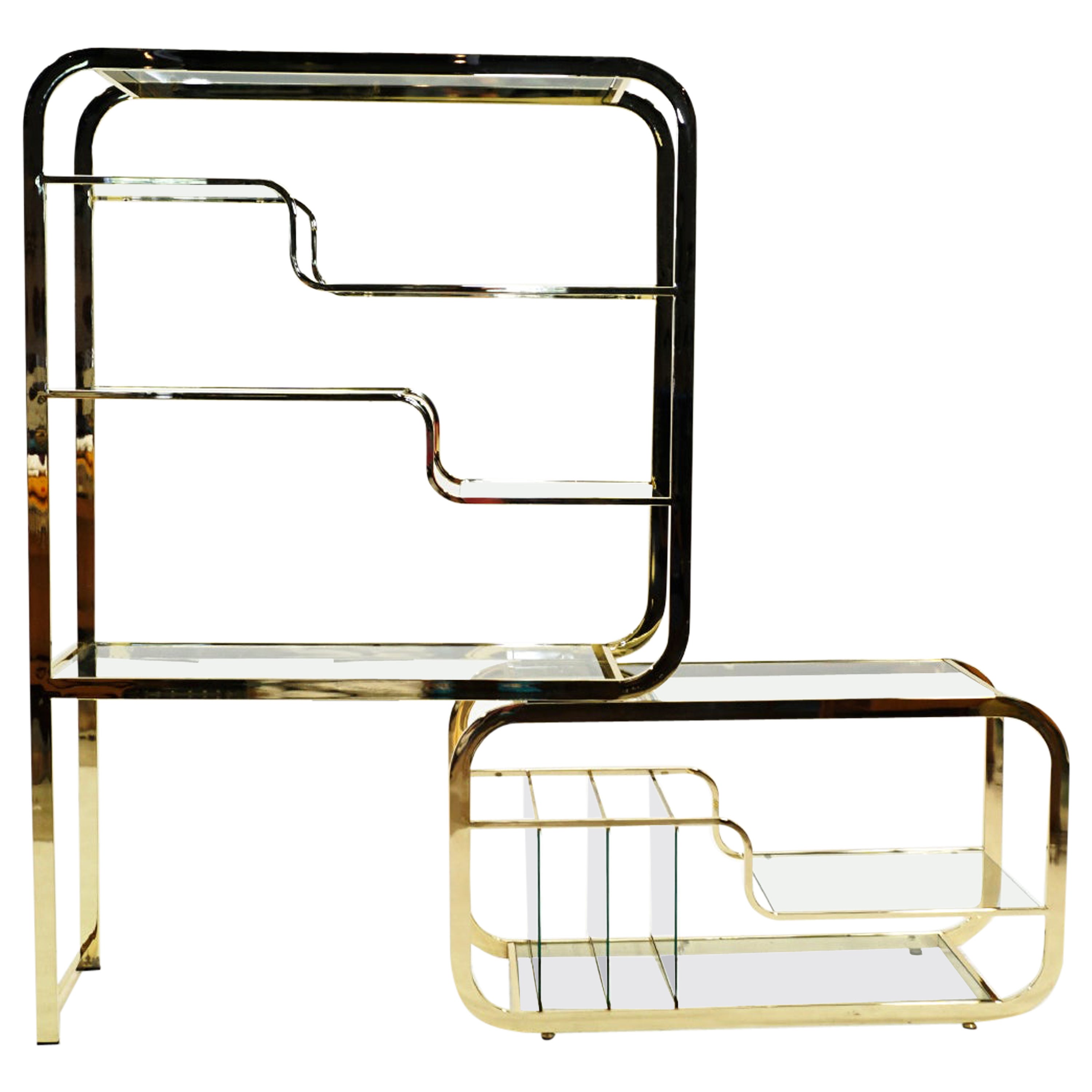 MidCentury Modern Brass and Glass Modular Cantilever Etagere by Milo